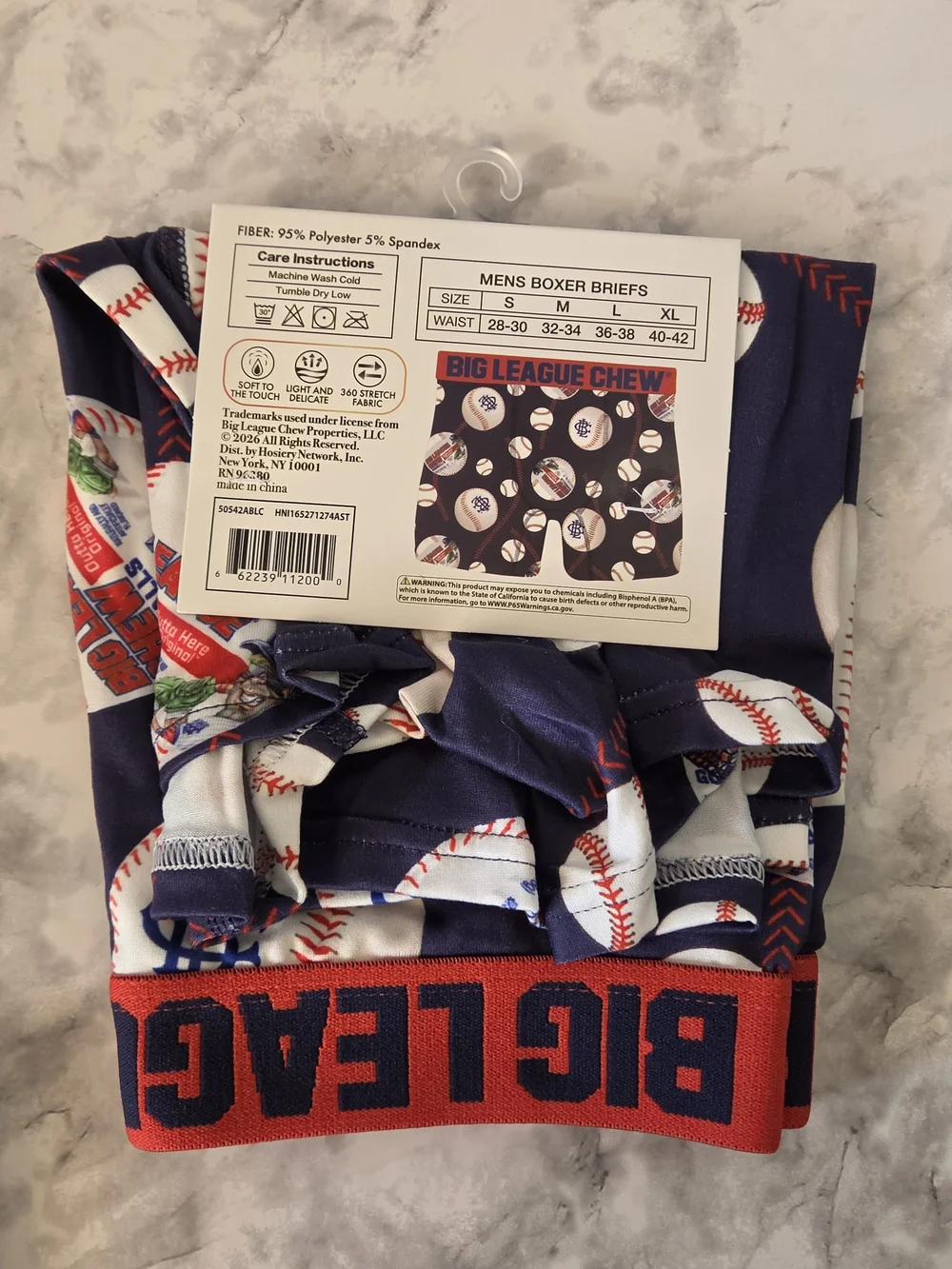 Big League Chew Men’s Baseball Print Boxer Briefs - Navy/Red - XL